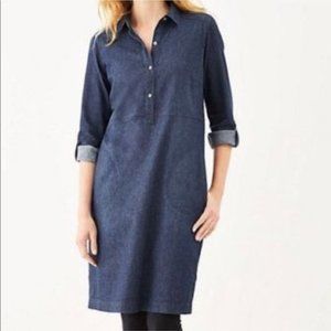 J. Jill Chambray Roll Tab Sleeve Half Button Denim Shirtdress Size SP EUC